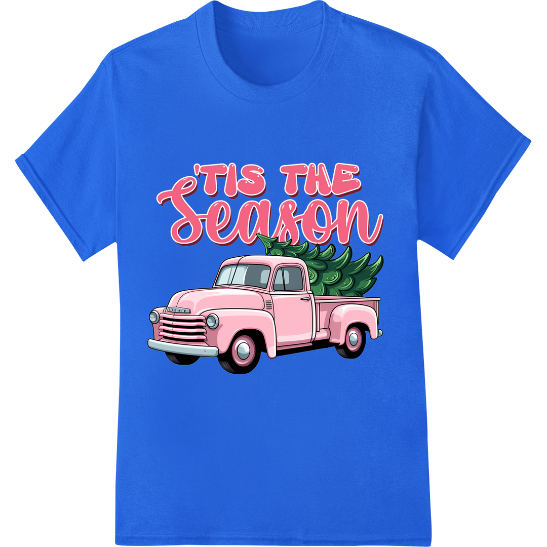 'Tis the Season Pink Christmas Truck DTF Print Transfer on blue shirt - SUPERDTF-DTF Prints-DTF Transfers-Custom DTF Prints