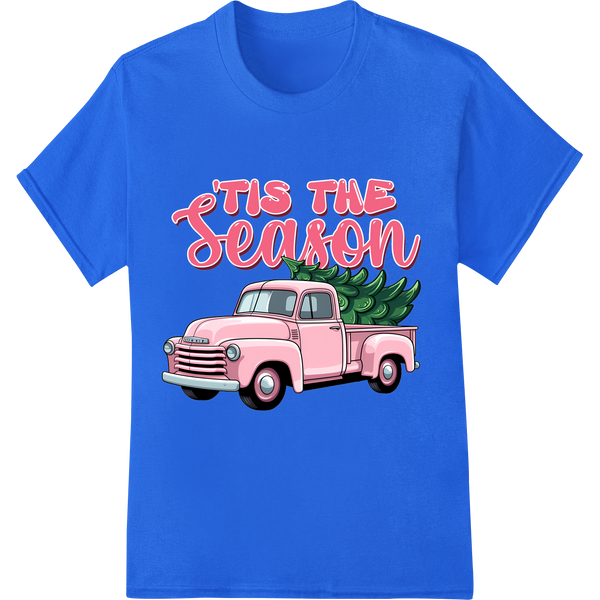 'Tis the Season Pink Christmas Truck DTF Print Transfer on blue shirt - SUPERDTF-DTF Prints-DTF Transfers-Custom DTF Prints