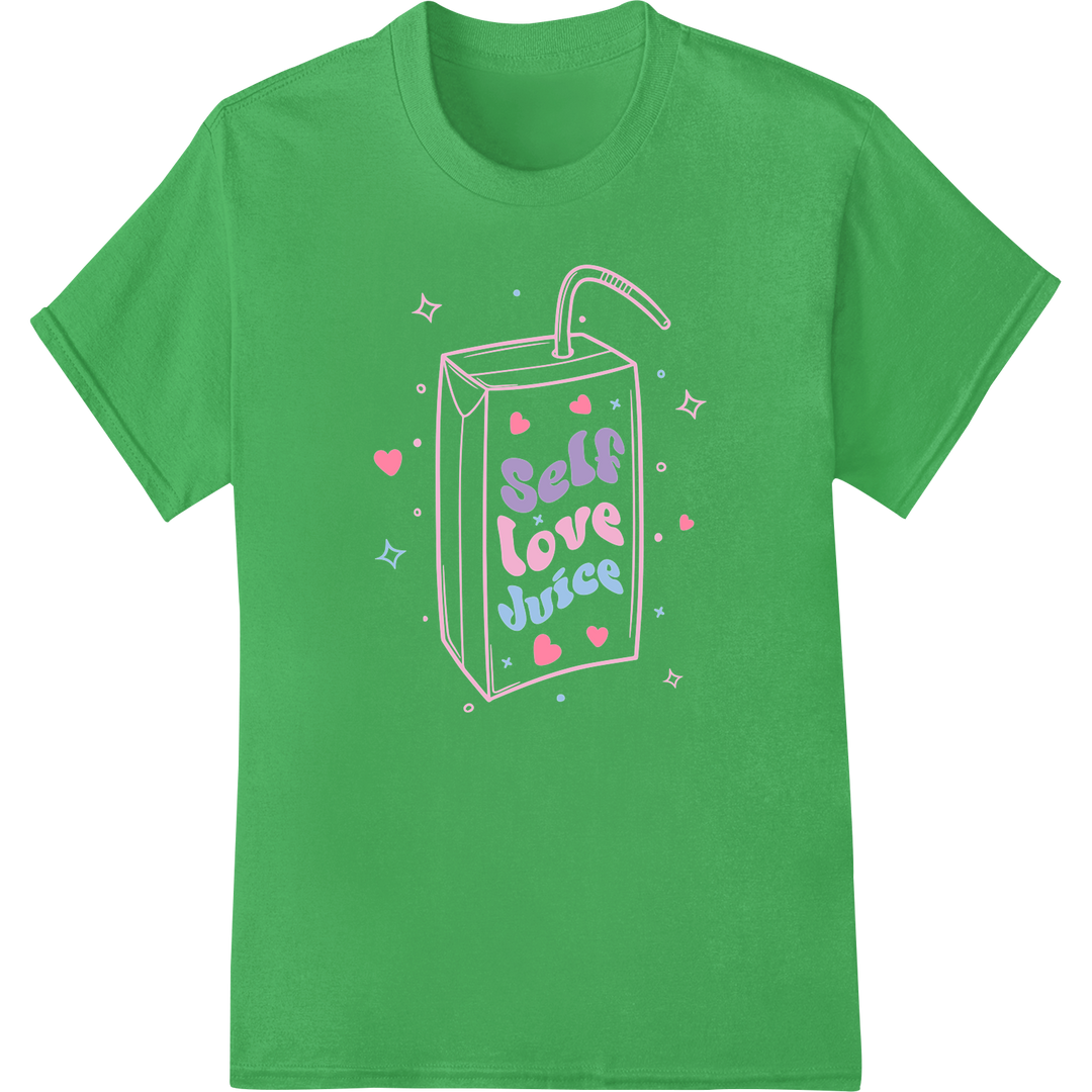 Sip on Self Love: Charming Valentine's Day DTF Transfer on green shirt - SUPERDTF-DTF Prints-DTF Transfers-Custom DTF Prints