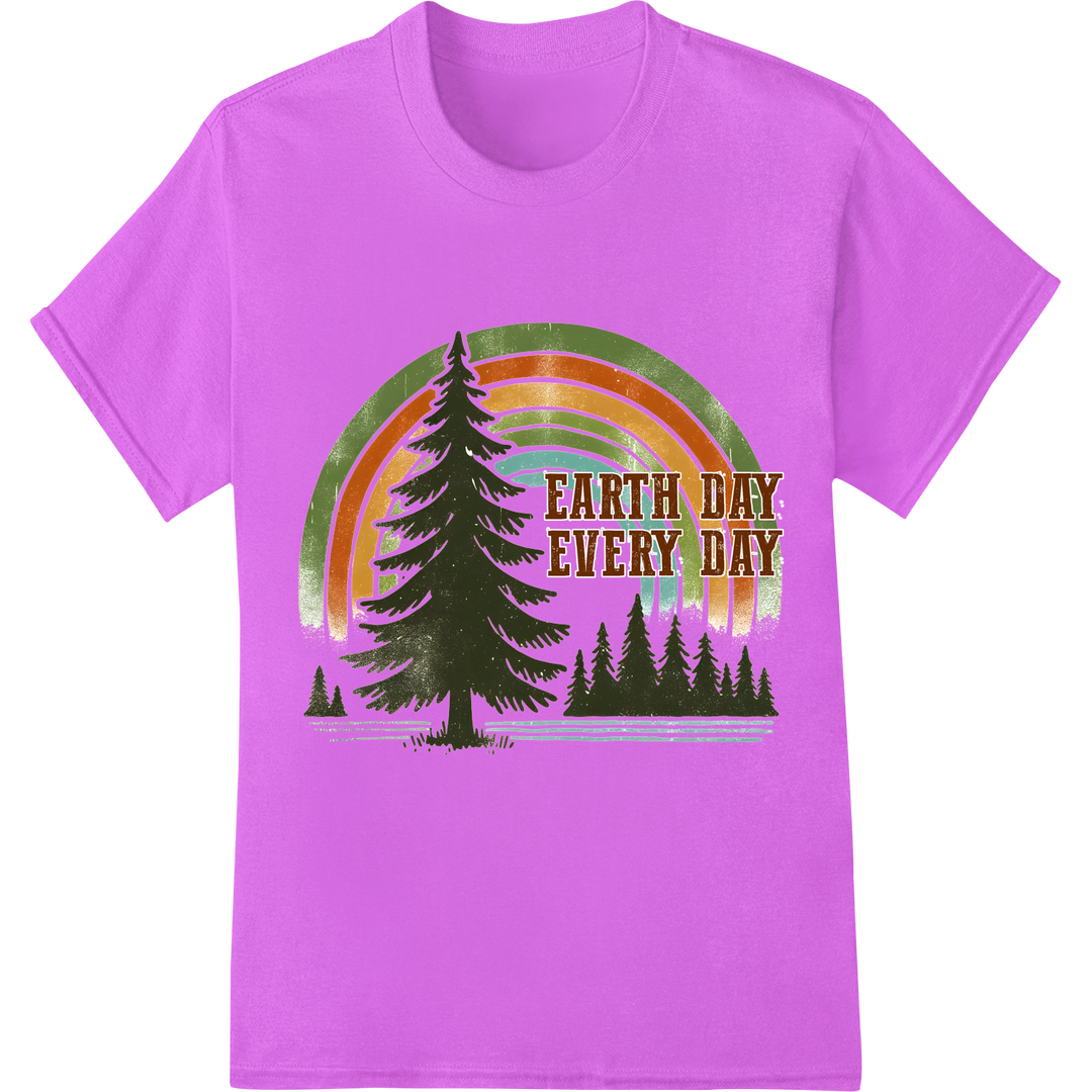 Retro Rainbow Earth Day Evergreen: Celebrate Nature Daily on purple shirt - SUPERDTF-DTF Prints-DTF Transfers-Custom DTF Prints