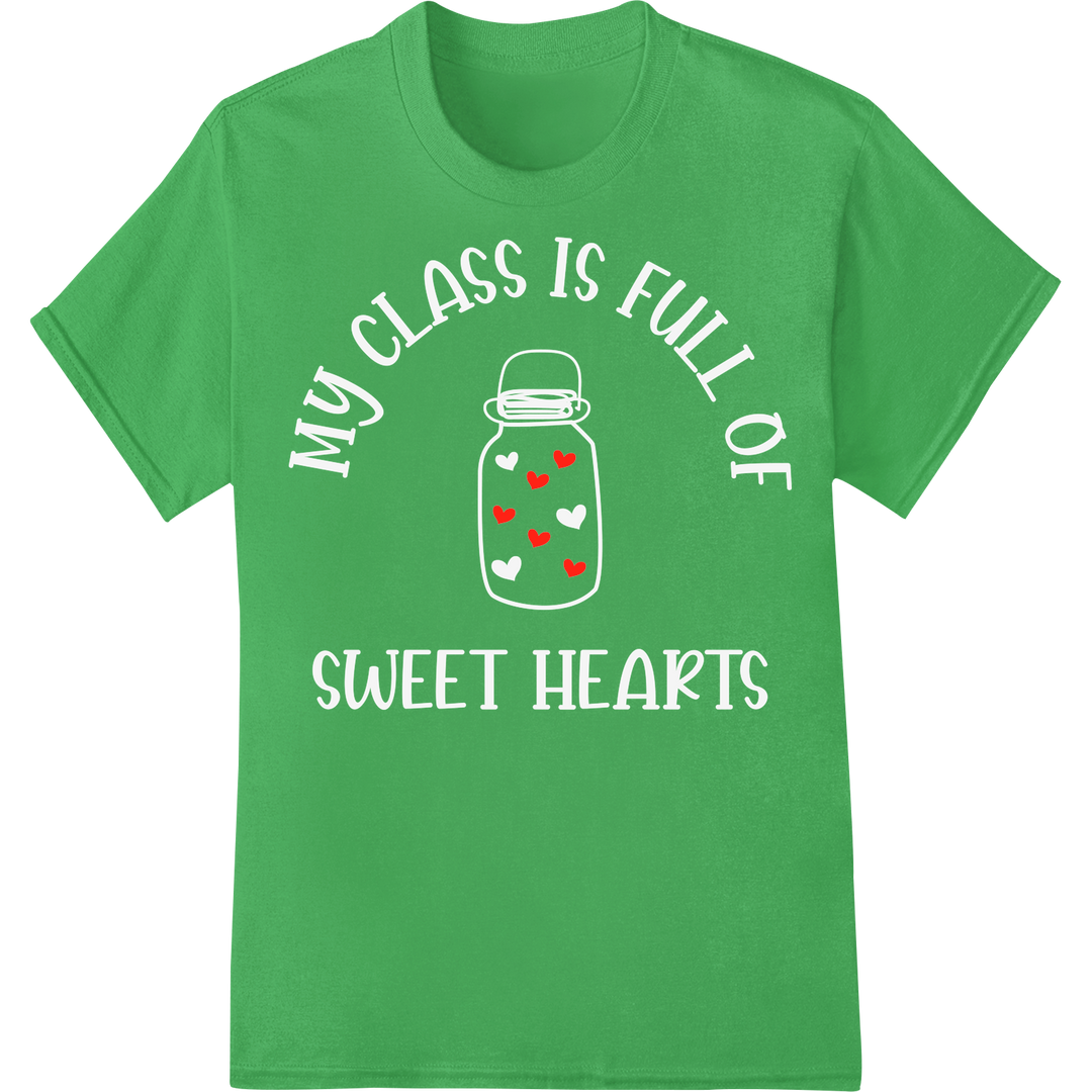 Retro Floating Hearts: Minimalist Valentine's Day DTF Print on green shirt - SUPERDTF-DTF Prints-DTF Transfers-Custom DTF Prints