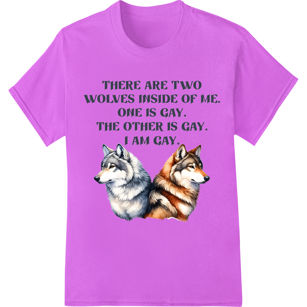 Unleash Your Inner Pride: Bold LGBT Wolf Heat Transfer on purple shirt - SUPERDTF-DTF Prints-DTF Transfers-Custom DTF Prints