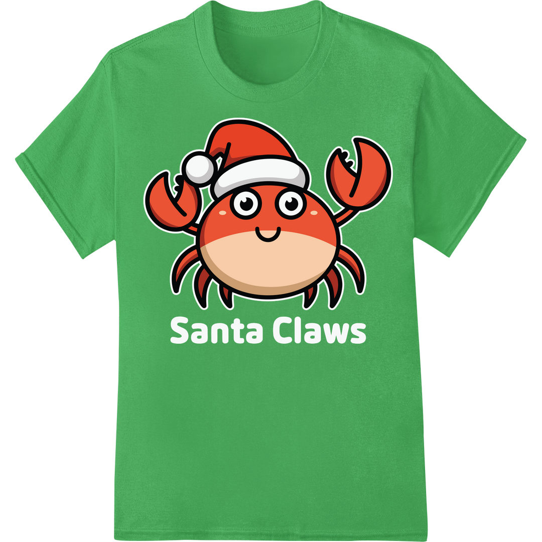 Adorable Christmas Crab DTF Print Heat Transfer Design on green shirt - SUPERDTF-DTF Prints-DTF Transfers-Custom DTF Prints