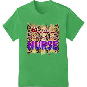 Fierce Leopard Print NURSE Design - Bold Purple Text featuring professional print on demand