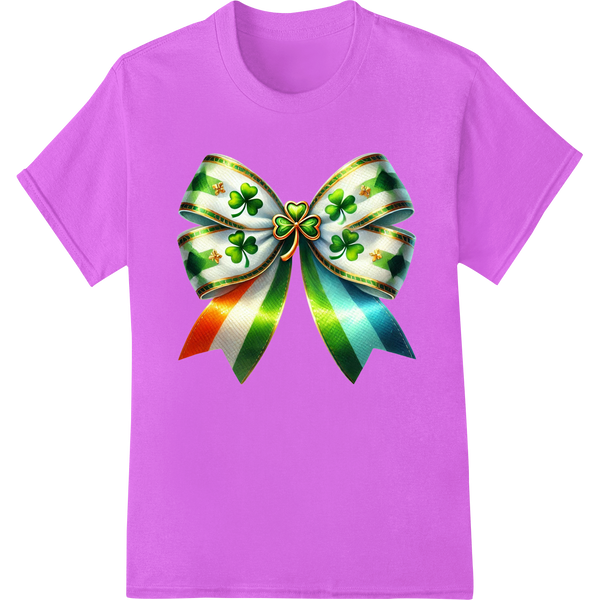 Vibrant Shamrock Rainbow Bow Heat Transfer for St. Patrick's on purple shirt - SUPERDTF-DTF Prints-DTF Transfers-Custom DTF Prints