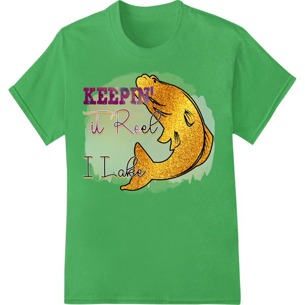 Colorful and creative fishing-themed Direct to Film (DTF) print heat transfer design featuring fish and hooks on a bright...