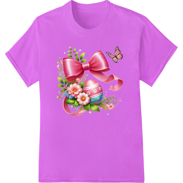 Enchanting Easter Bow DTF Print with Eggs & Butterfly on purple shirt - SUPERDTF-DTF Prints-DTF Transfers-Custom DTF Prints