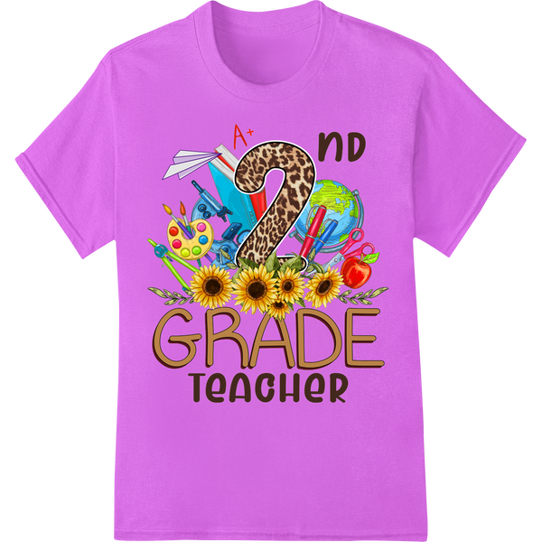 Vibrant 2nd Grade Teacher DTF Print Heat Transfer | School Pride on purple shirt - SUPERDTF-DTF Prints-DTF Transfers-Custom DTF Prints