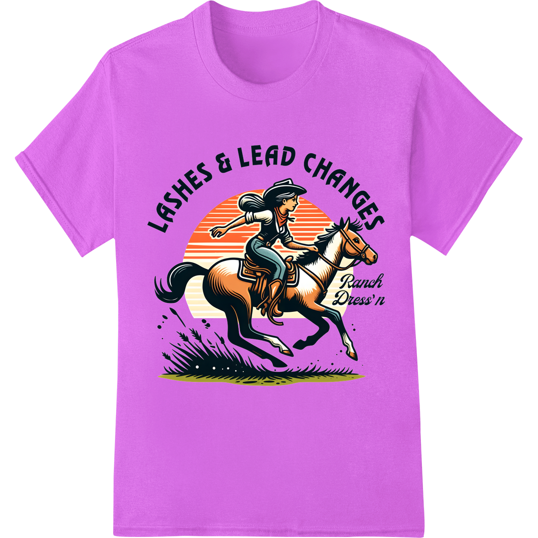 Lashes & Lead Changes: Bold Cowgirl DTF Print Transfer on purple shirt - SUPERDTF-DTF Prints-DTF Transfers-Custom DTF Prints