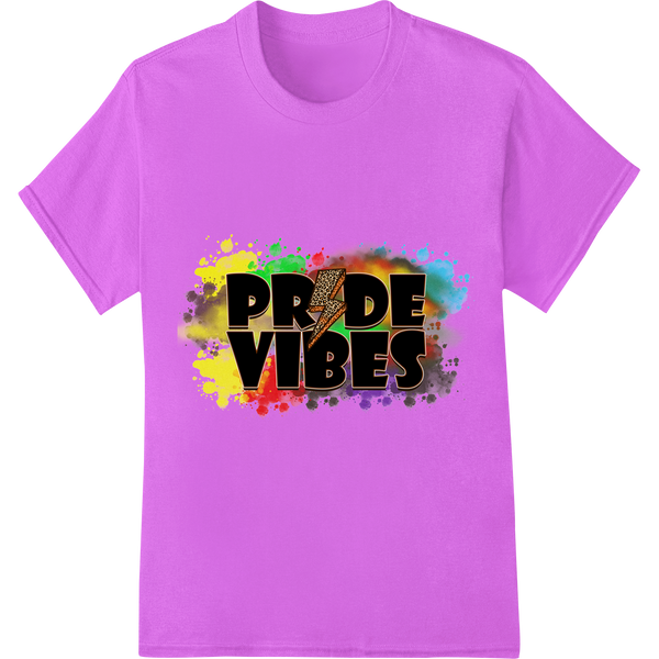 Vibrant 'PRIDE VIBES' LGBTQ+ Rainbow DTF Print Heat Transfer on purple shirt - SUPERDTF-DTF Prints-DTF Transfers-Custom DTF Prints