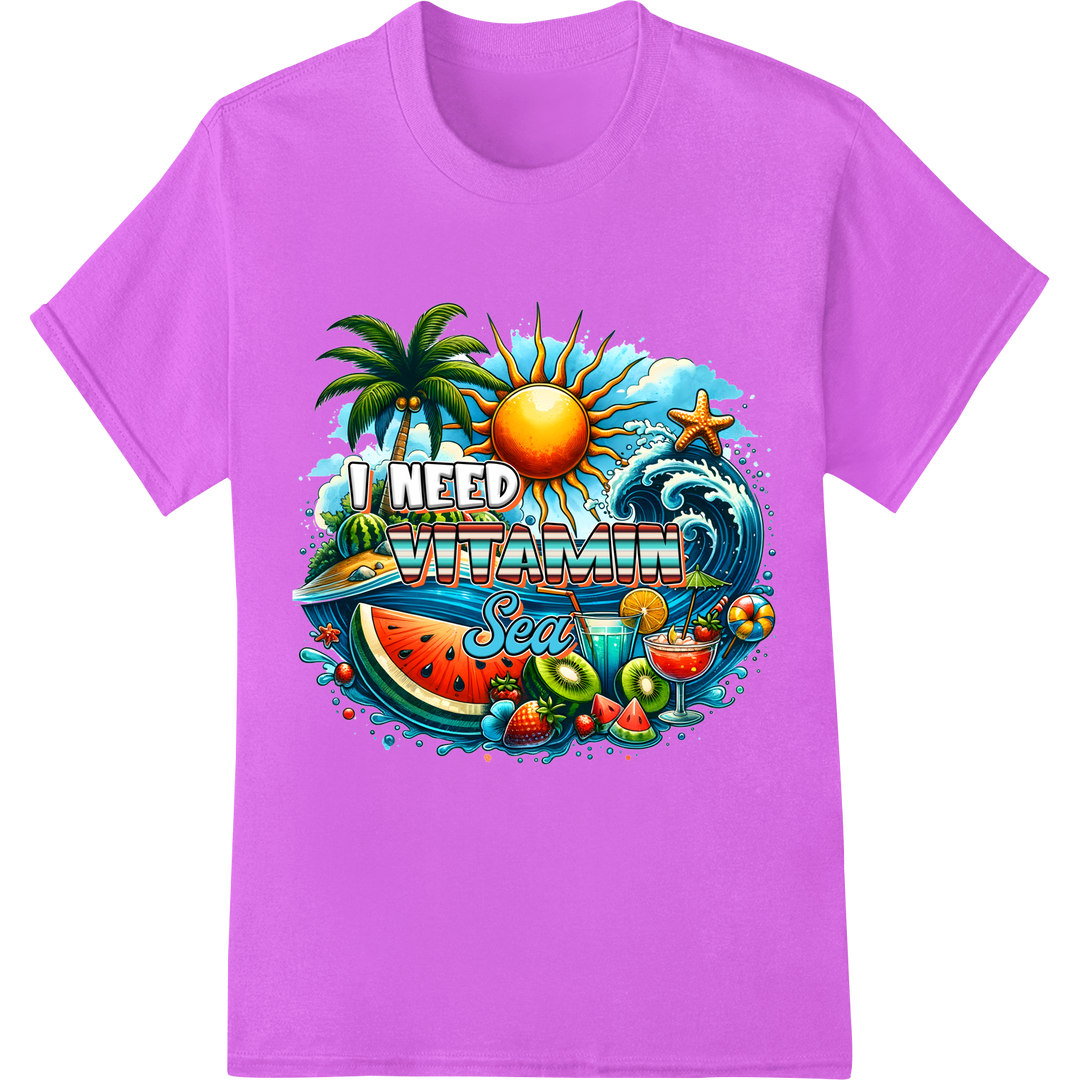 I NEED VITAMIN Sea: Vibrant Summer Beach DTF Print Transfer on purple shirt - SUPERDTF-DTF Prints-DTF Transfers-Custom DTF Prints