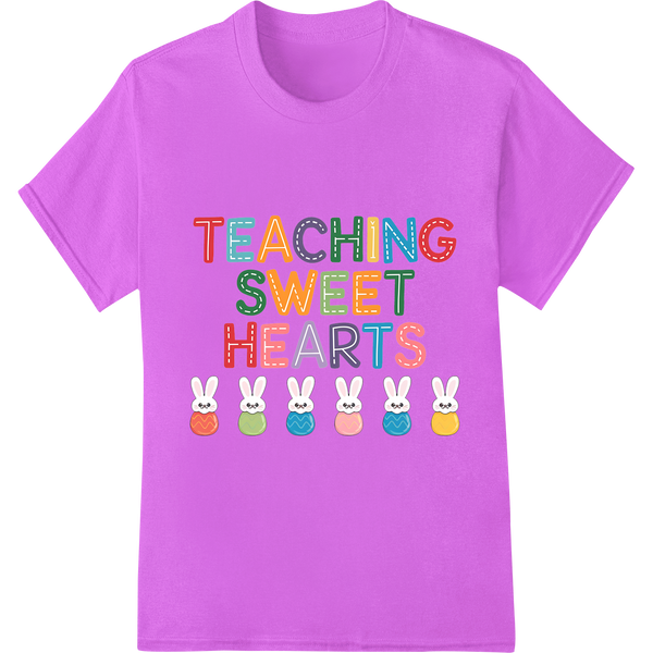 Adorable 'Teaching Sweet Hearts' Easter DTF Heat Transfer on purple shirt - SUPERDTF-DTF Prints-DTF Transfers-Custom DTF Prints