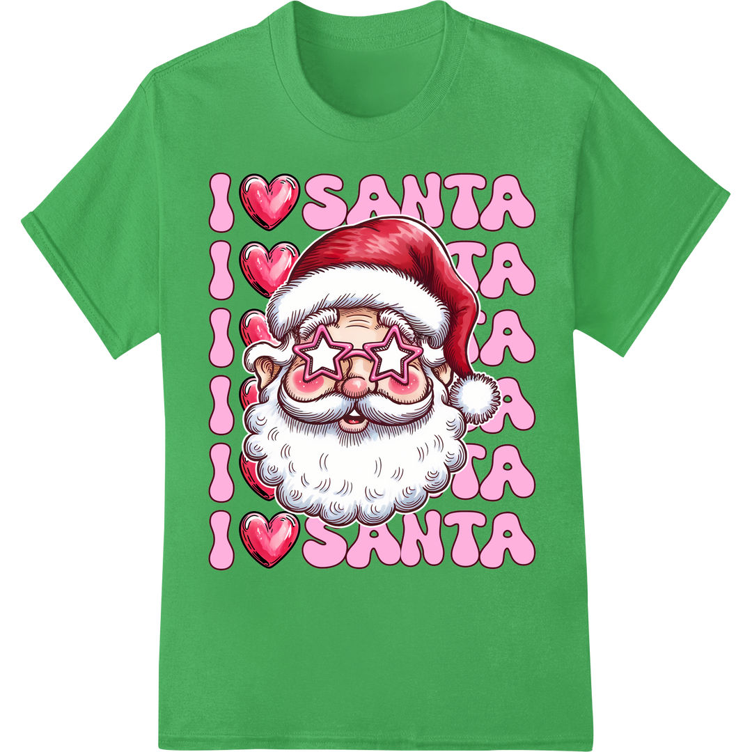 Jolly Pink Santa DTF Heat Transfer | Festive Christmas Design on green shirt - SUPERDTF-DTF Prints-DTF Transfers-Custom DTF Prints