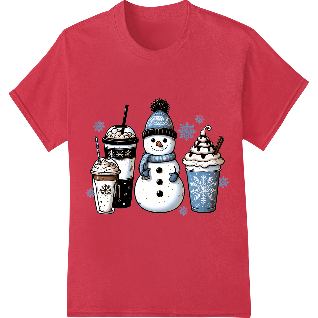 Festive Trio: Snowman, Hot Cocoa, & Gingerbread DTF Print on red shirt - SUPERDTF-DTF Prints-DTF Transfers-Custom DTF Prints