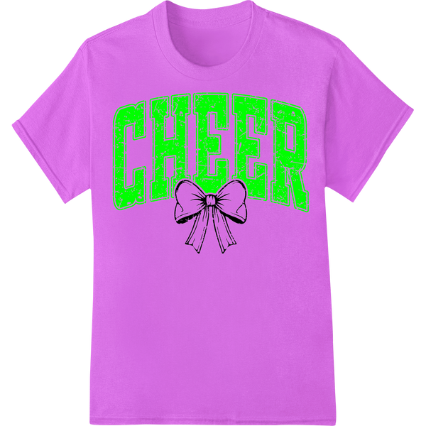 Festive 'CHEER' Christmas Heat Transfer w/ Bow Accent on purple shirt - SUPERDTF-DTF Prints-DTF Transfers-Custom DTF Prints