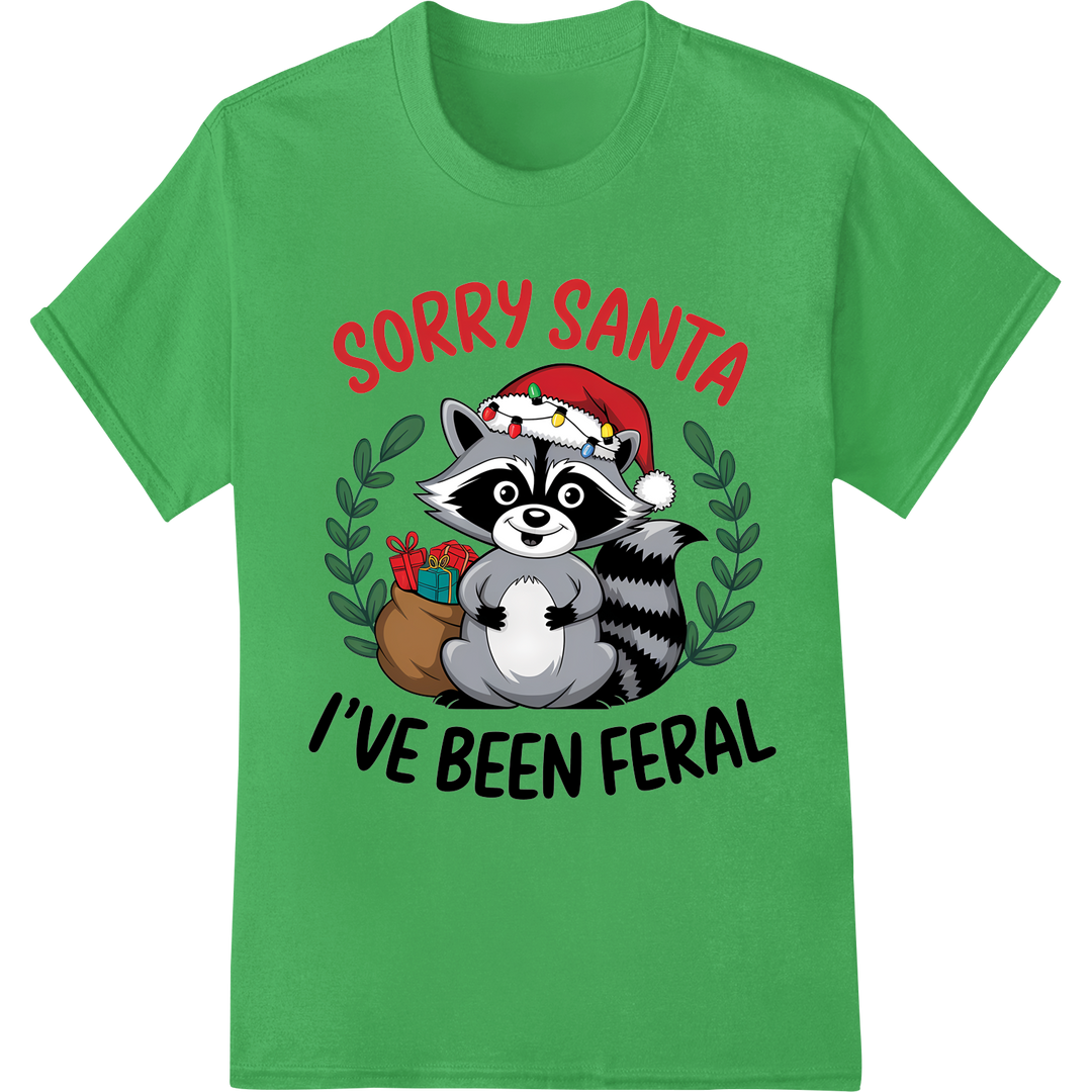 Feral Raccoon Funny Christmas DTF Print Heat Transfer on green shirt - SUPERDTF-DTF Prints-DTF Transfers-Custom DTF Prints