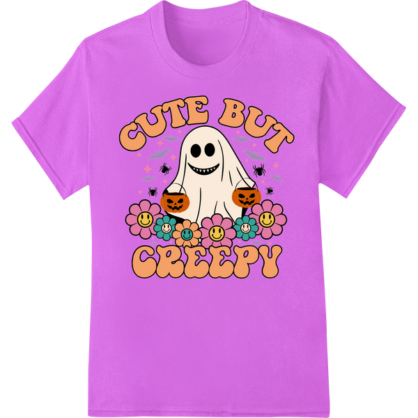 Cute but Creepy: Adorable Ghost Halloween DTF Print on purple shirt - SUPERDTF-DTF Prints-DTF Transfers-Custom DTF Prints