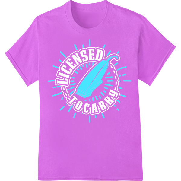 Trendy Turquoise Feather Barber Heat Transfer Print | DTF on purple shirt - SUPERDTF-DTF Prints-DTF Transfers-Custom DTF Prints