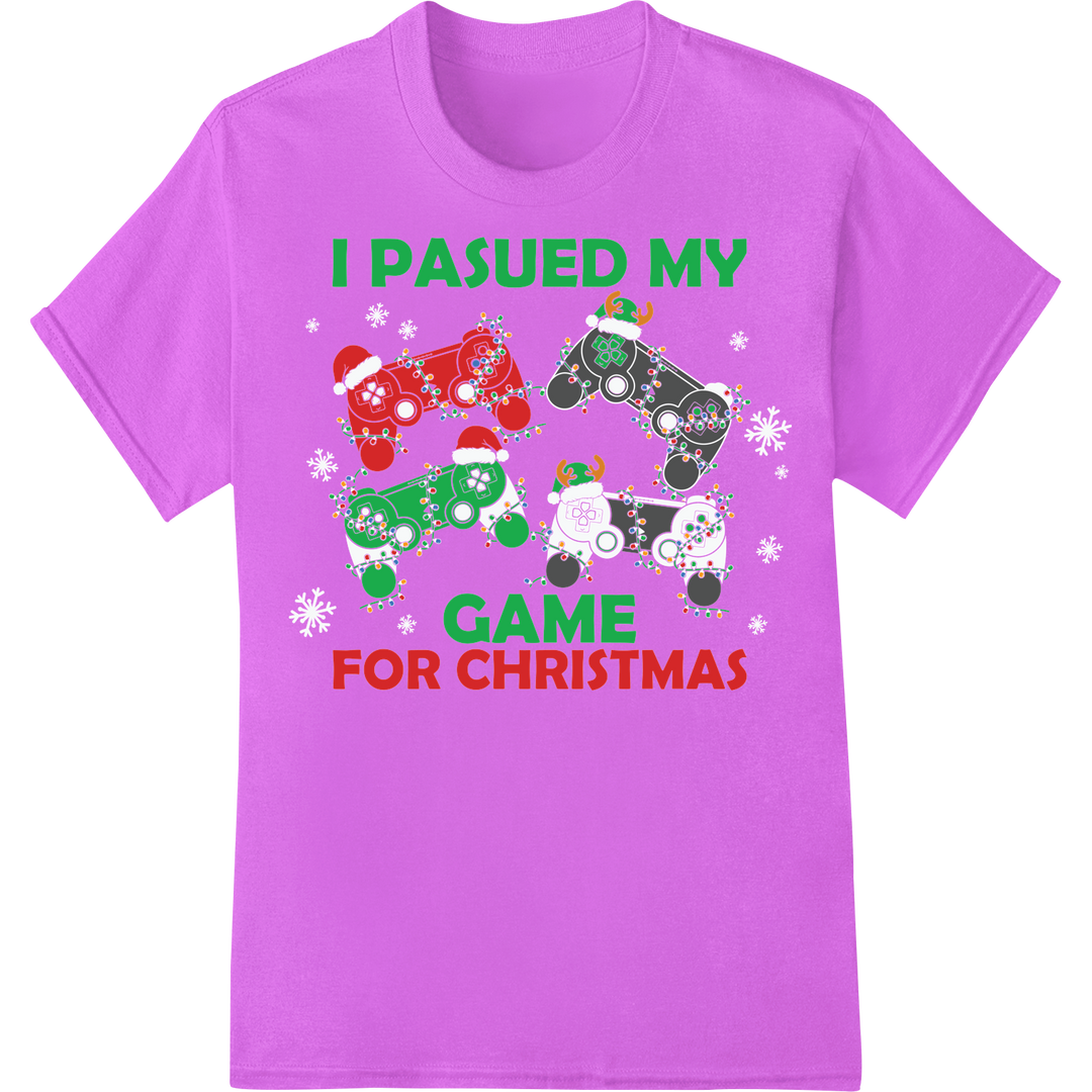 Festive Gamer's Delight: I Paused My Game For Christmas on purple shirt - SUPERDTF-DTF Prints-DTF Transfers-Custom DTF Prints