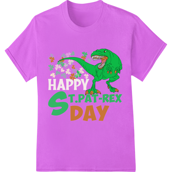 ST.PAT-REX DAY: Festive Dino DTF Print for St. Patrick's Day on purple shirt - SUPERDTF-DTF Prints-DTF Transfers-Custom DTF Prints