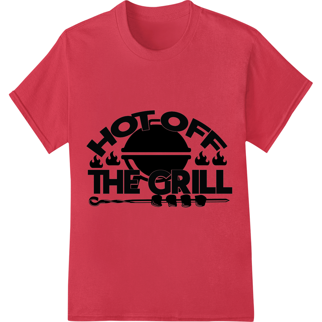 Sizzling 'Hot Off The Grill' DTF Print | Summer BBQ Style on red shirt - SUPERDTF-DTF Prints-DTF Transfers-Custom DTF Prints