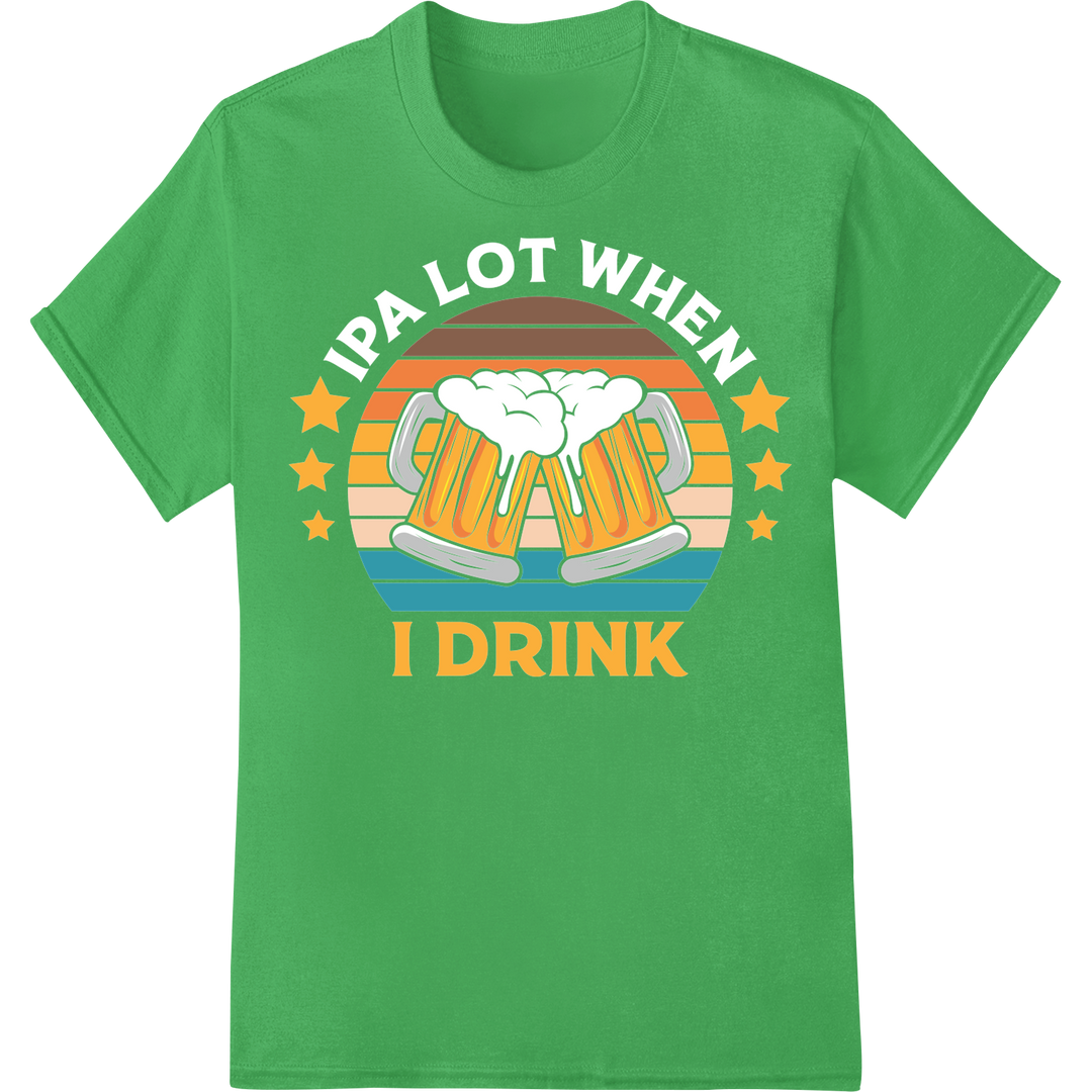 Retro 'I Drink' Beer Lover DTF Print Heat Transfer | 70s Vibes on green shirt - SUPERDTF-DTF Prints-DTF Transfers-Custom DTF Prints