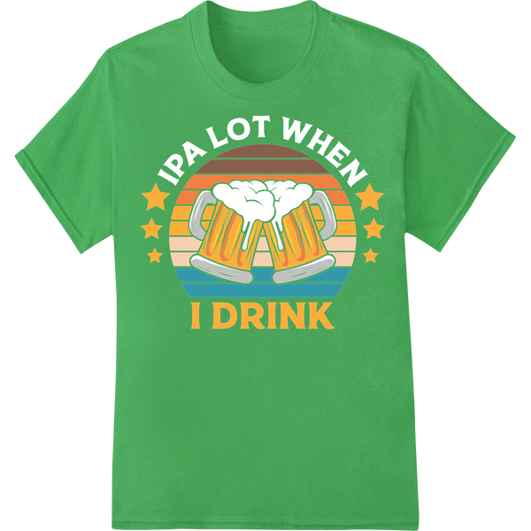 Retro 'I Drink' Beer Lover DTF Print Heat Transfer | 70s Vibes on green shirt - SUPERDTF-DTF Prints-DTF Transfers-Custom DTF Prints