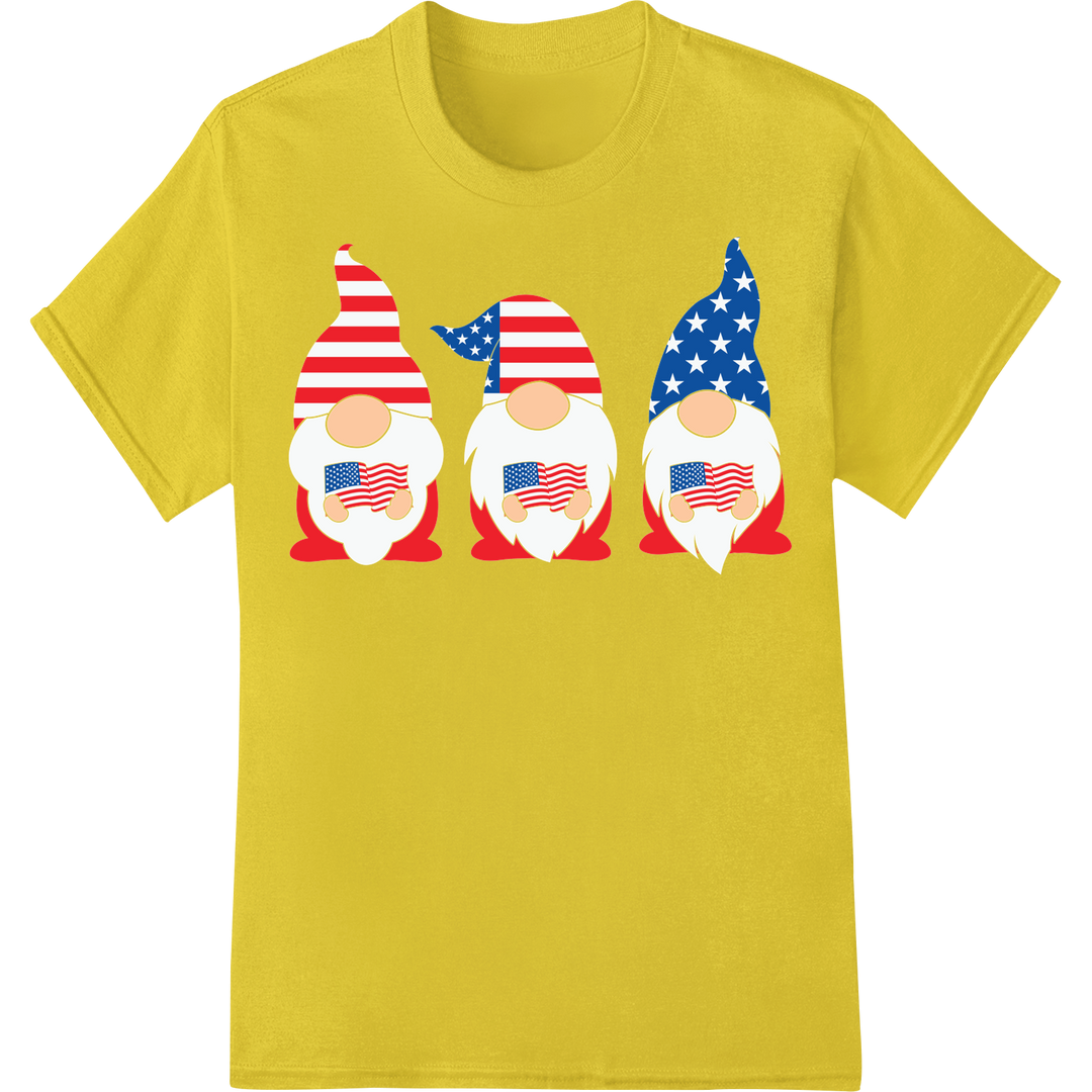 Patriotic Gnomes USA Flag DTF Print Heat Transfer on yellow shirt - SUPERDTF-DTF Prints-DTF Transfers-Custom DTF Prints