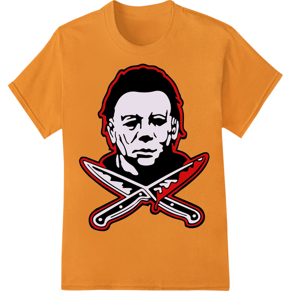 Terrifying Michael Myers character print design suitable for direct-to-film heat transfer on Halloween t-shirts and apparel.