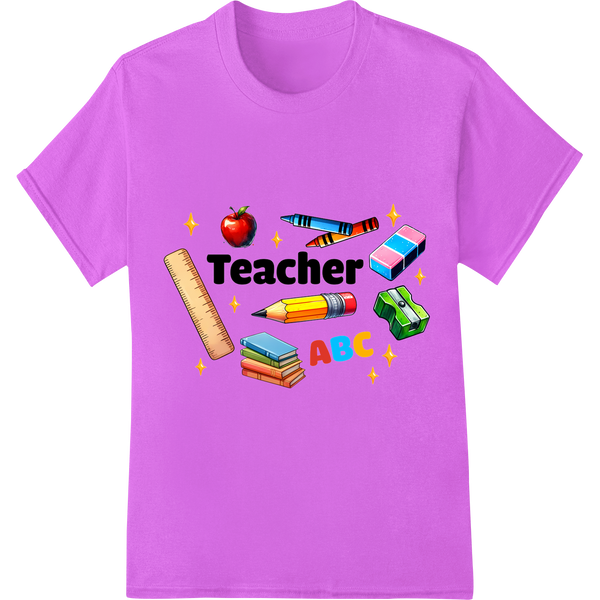 Vibrant Teacher ABC DTF Print Heat Transfer for Education on purple shirt - SUPERDTF-DTF Prints-DTF Transfers-Custom DTF Prints