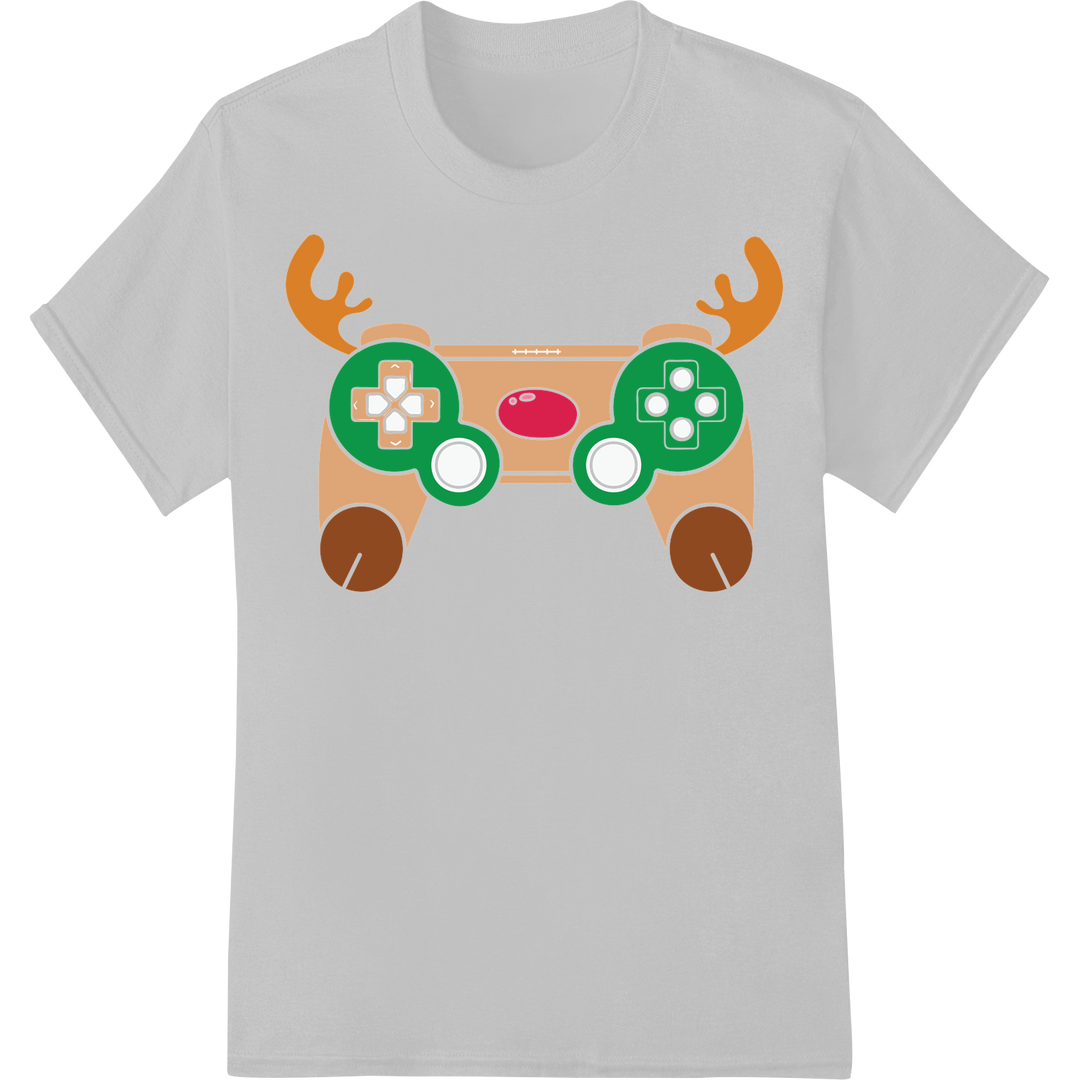 Level Up Your Holiday Style: Reindeer Gamer Christmas DTF Print on white shirt - SUPERDTF-DTF Prints-DTF Transfers-Custom DTF Prints