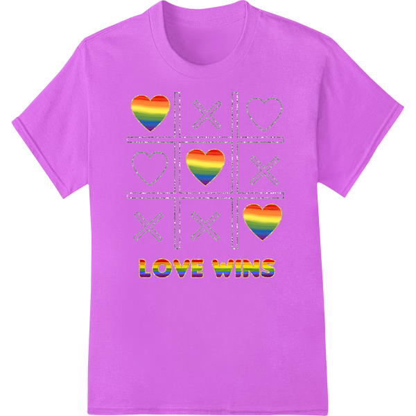 Vibrant 'Love Wins' LGBT Pride DTF Print Heat Transfer on purple shirt - SUPERDTF-DTF Prints-DTF Transfers-Custom DTF Prints