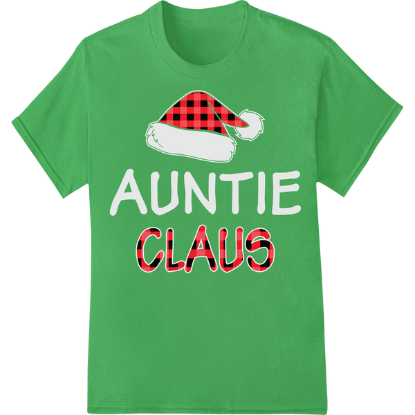 Cutting-edge custom t-shirts featured on Festive Auntie Claus Buffalo Plaid Christmas DTF Heat Transfer