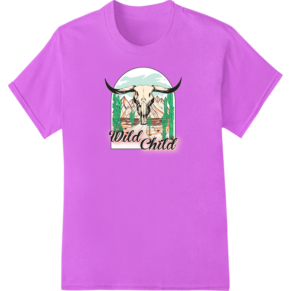 Unleash Your Inner Wild Child with This Boho Bull Skull on purple shirt - SUPERDTF-DTF Prints-DTF Transfers-Custom DTF Prints