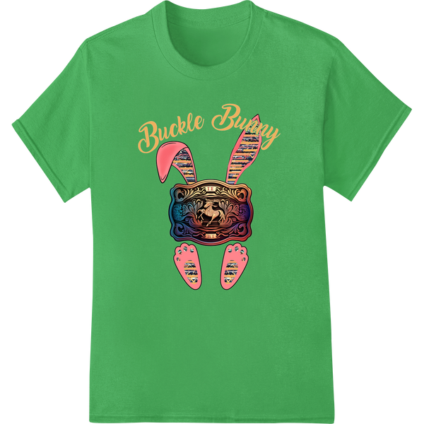 Hop into Easter Fun with Buckle Bunny DTF Print Transfer on green shirt - SUPERDTF-DTF Prints-DTF Transfers-Custom DTF Prints