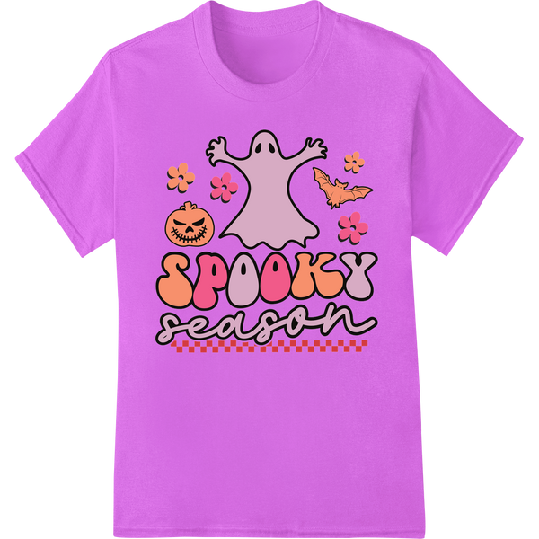 Adorable Pink Ghost Halloween Heat Transfer Print with custom professional DTF printing artwork