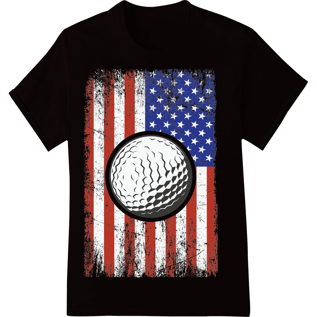 Patriotic Golf Ball US Flag DTF Print Heat Transfer on black shirt - SUPERDTF-DTF Prints-DTF Transfers-Custom DTF Prints