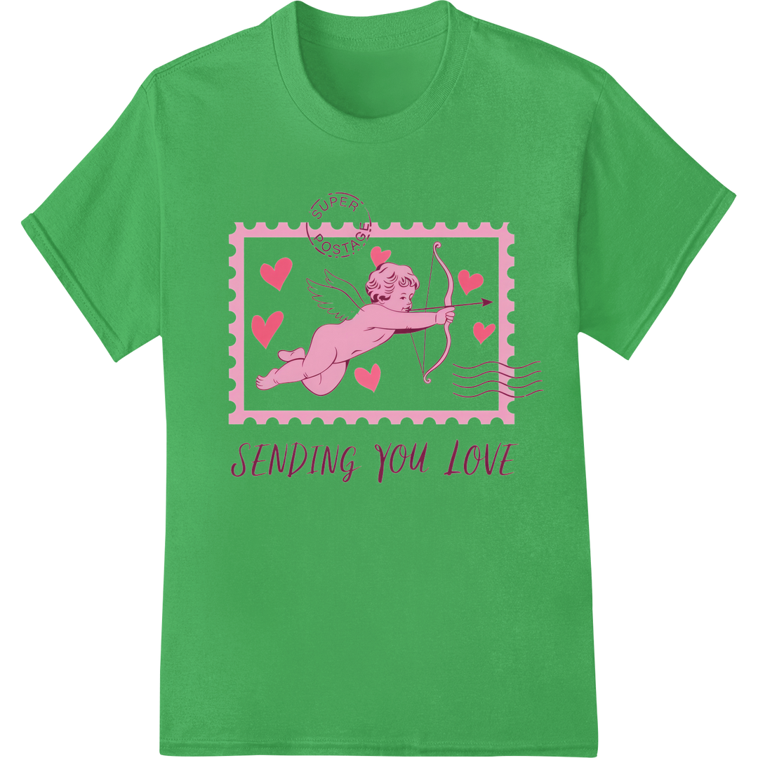 Cupid's Love Delivery: Valentine's DTF Print Heat Transfer on green shirt - SUPERDTF-DTF Prints-DTF Transfers-Custom DTF Prints