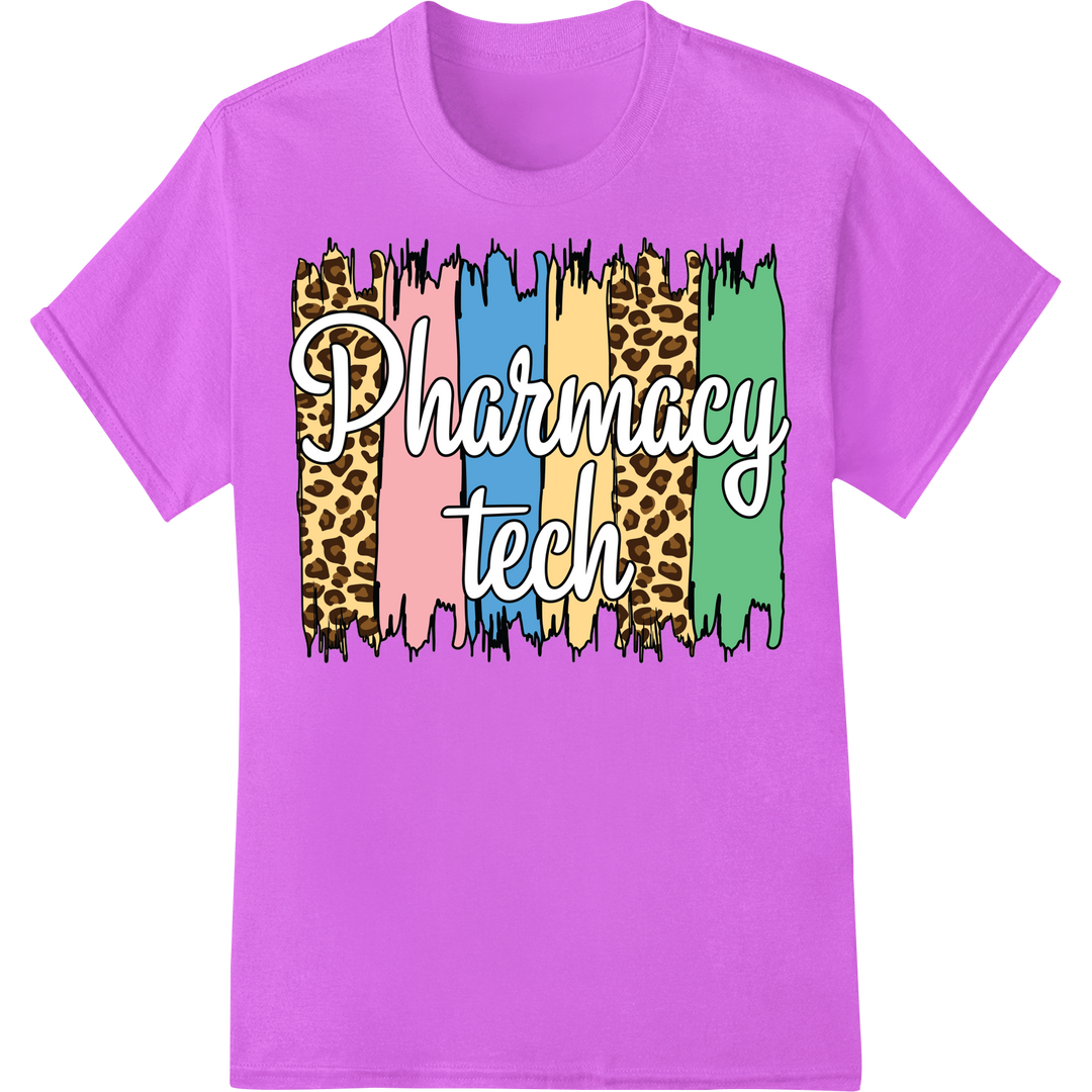 Trendy Leopard Print Pharmacy Tech DTF Heat Transfer on purple shirt - SUPERDTF-DTF Prints-DTF Transfers-Custom DTF Prints