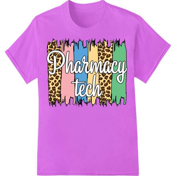 Trendy Leopard Print Pharmacy Tech DTF Heat Transfer on purple shirt - SUPERDTF-DTF Prints-DTF Transfers-Custom DTF Prints