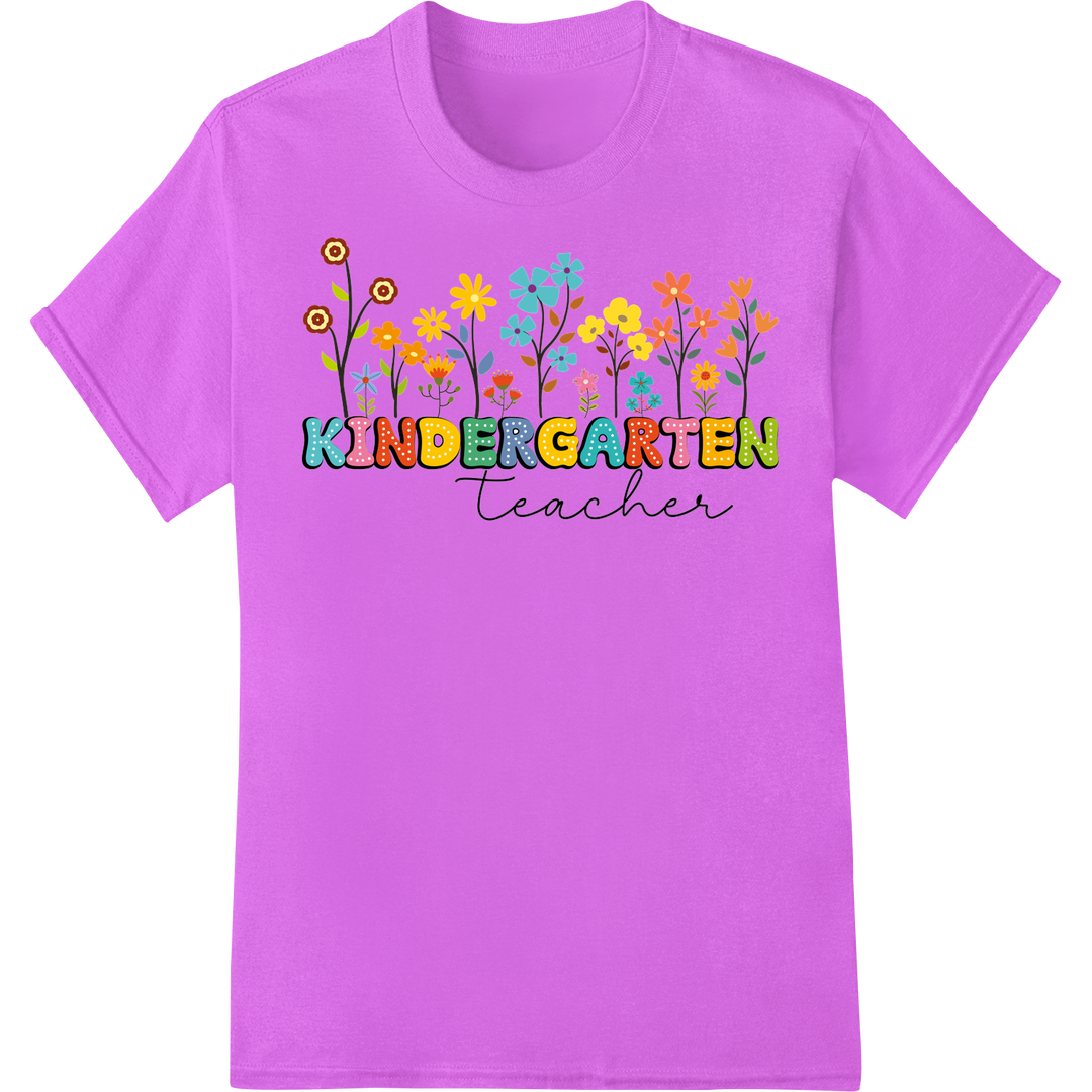 Blooming Kindergarten Teacher | Floral DTF Heat Transfer on purple shirt - SUPERDTF-DTF Prints-DTF Transfers-Custom DTF Prints