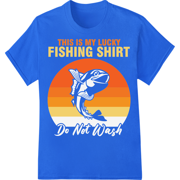 Reel in Luck: 'Lucky Fishing Shirt' DTF Print Heat Transfer on blue shirt - SUPERDTF-DTF Prints-DTF Transfers-Custom DTF Prints