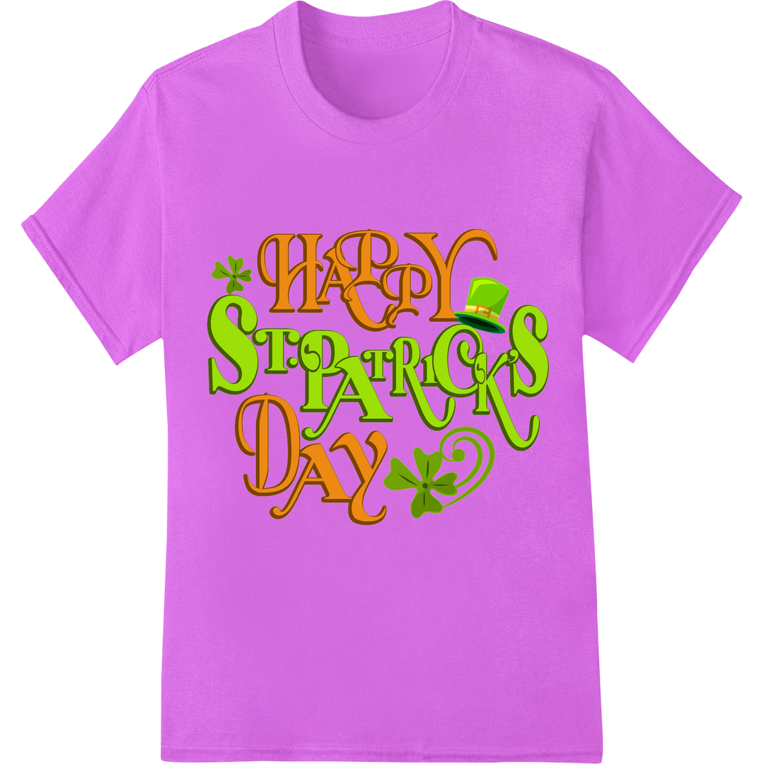 Festive Shamrock "Happy St Patricks Day" DTF Print Transfer on purple shirt - SUPERDTF-DTF Prints-DTF Transfers-Custom DTF Prints