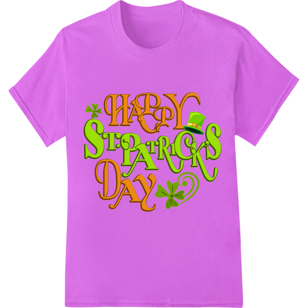 Festive Shamrock "Happy St Patricks Day" DTF Print Transfer on purple shirt - SUPERDTF-DTF Prints-DTF Transfers-Custom DTF Prints