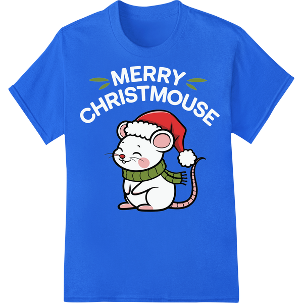 Adorable Christmas Mouse DTF Print Transfer | Festive Fun on blue shirt - SUPERDTF-DTF Prints-DTF Transfers-Custom DTF Prints