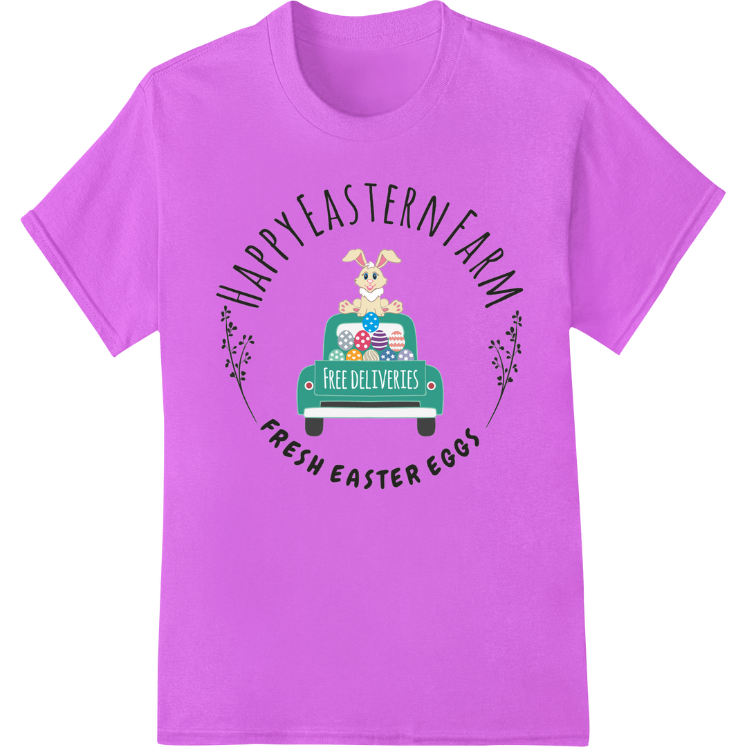 Hop into Easter with this Adorable Bunny Truck DTF Print on purple shirt - SUPERDTF-DTF Prints-DTF Transfers-Custom DTF Prints