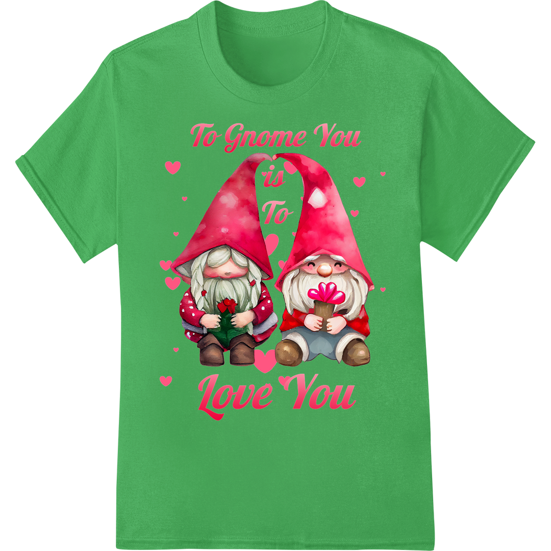 Adorable Gnome Couple - Valentine's Day DTF Heat Transfer on green shirt - SUPERDTF-DTF Prints-DTF Transfers-Custom DTF Prints