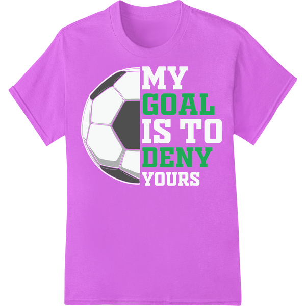 Bold 'GOAL DENY' Soccer DTF Print Heat Transfer | Super DTF on purple shirt - SUPERDTF-DTF Prints-DTF Transfers-Custom DTF Prints