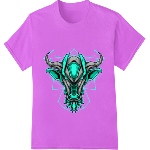 Edgy Turquoise Bull Skull Abstract DTF Print Transfer made with premium innovative apparel printing