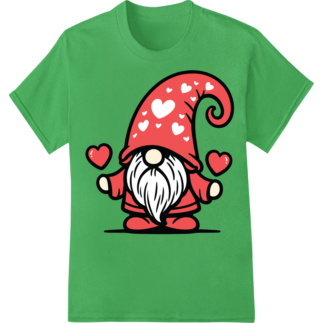 Adorable Retro Valentine's Gnome DTF Print Heat Transfer on green shirt - SUPERDTF-DTF Prints-DTF Transfers-Custom DTF Prints